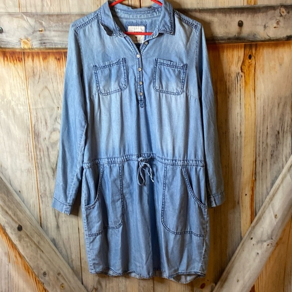 Sonoma Dresses & Skirts - Sonoma Chambray Shirt Dress Long Sleeve Pockets Drawstring Waist